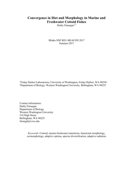 Convergence in Diet and Morphology in Marine and Freshwater Cottoid Fishes Darby Finnegan1,2