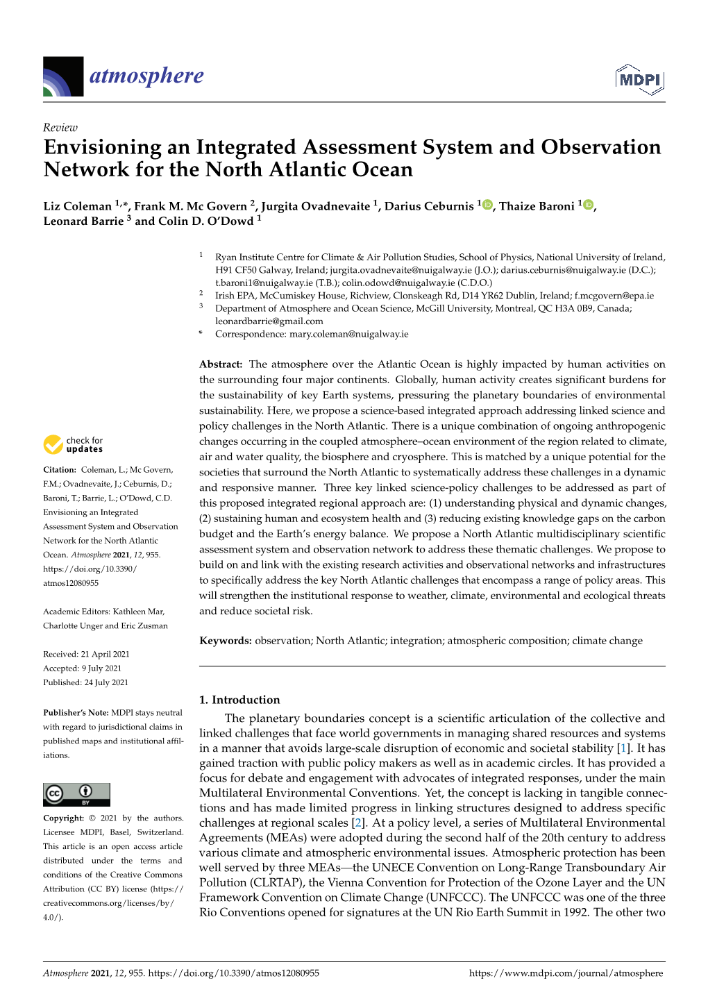 Envisioning an Integrated Assessment System and Observation Network for the North Atlantic Ocean