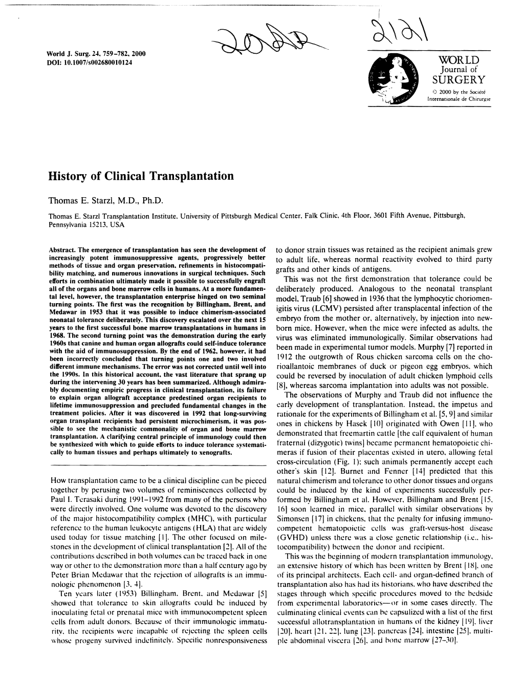 History of Clinical Transplantation