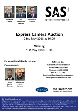 Express Camera Auction 22Nd May 2018 at 10:00