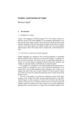 Genitive Constructions in Coptic Barbara Egedi