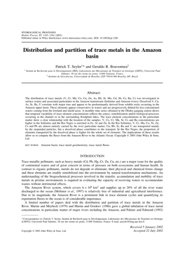 Distribution and Partition of Trace Metals in the Amazon Basin