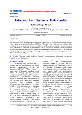 Pulmonary Renal Syndrome: Update Article