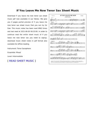 If You Leave Me Now Tenor Sax Sheet Music