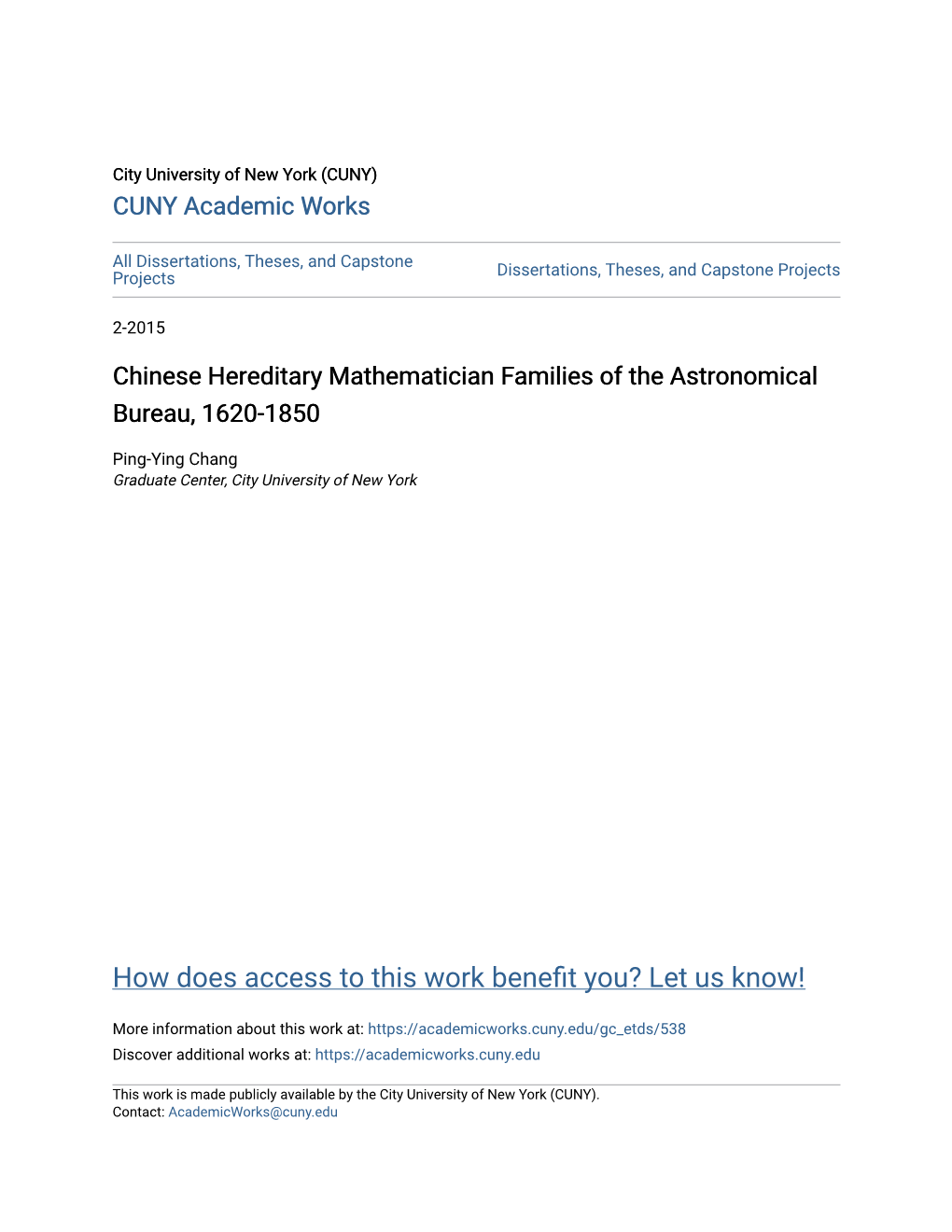 Chinese Hereditary Mathematician Families of the Astronomical Bureau, 1620-1850