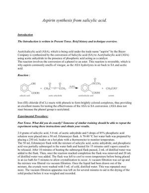 Aspirin Synthesis from Salicylic Acid