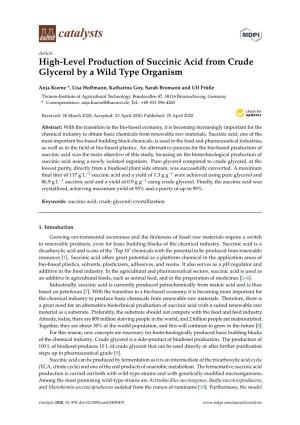 High-Level Production of Succinic Acid from Crude Glycerol by a Wild Type Organism