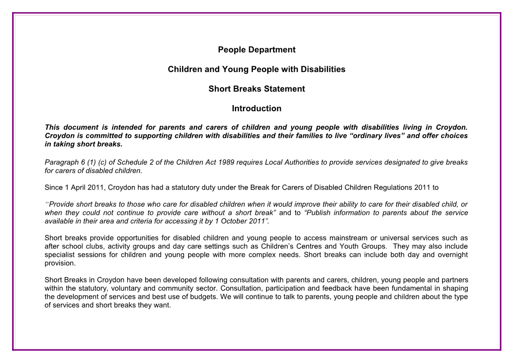 Department for Children, Families and Learning Croydon