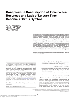 Conspicuous Consumption of Time: When Busyness and Lack of Leisure Time Become a Status Symbol