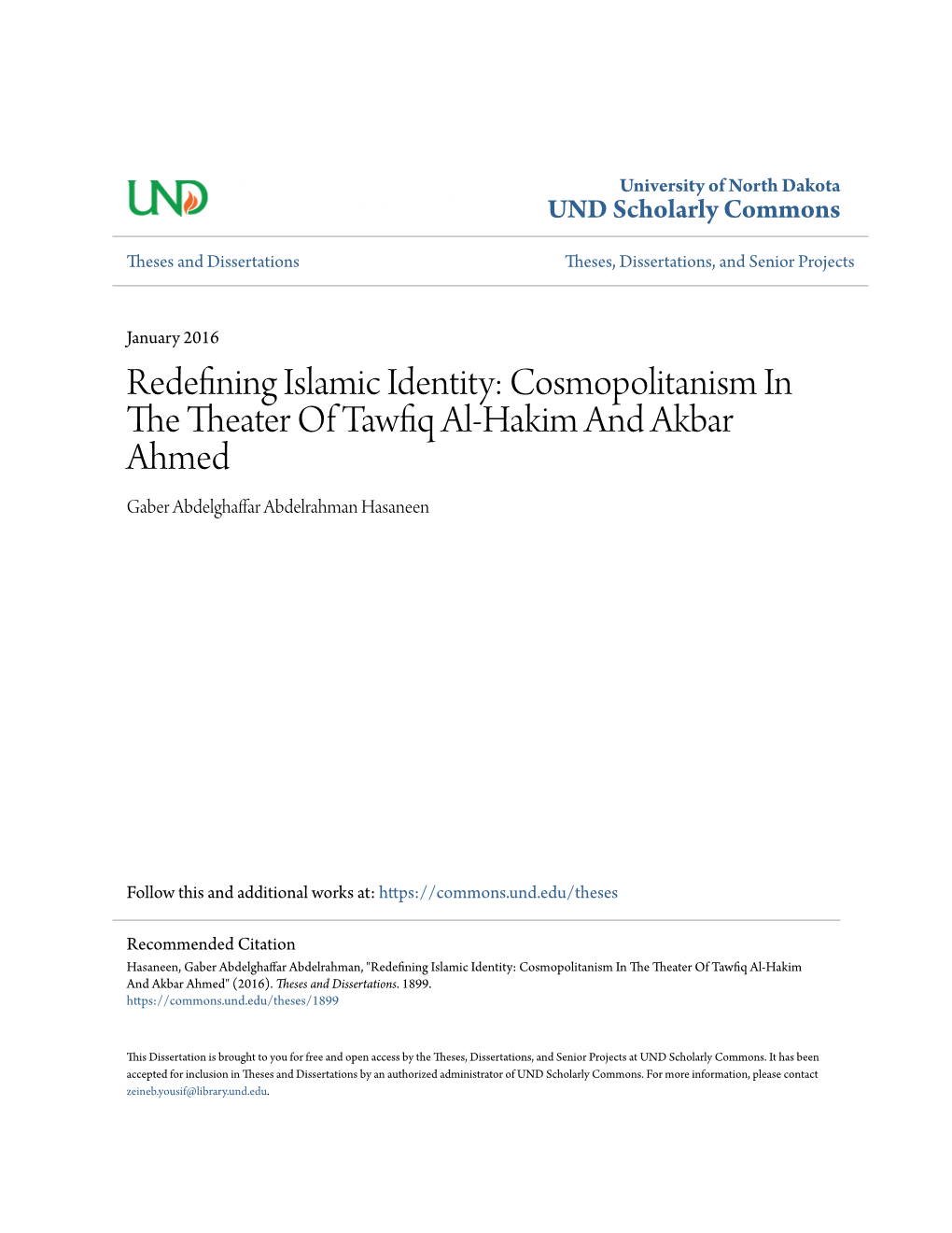 Cosmopolitanism in the Theater of Tawfiq Al-Hakim and Akbar Ahmed Gaber Abdelghaffar Abdelrahman Hasaneen