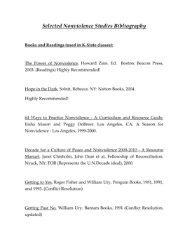 Selected Nonviolence Studies Bibliography