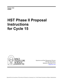 HST Phase II Proposal Instructions for Cycle 15