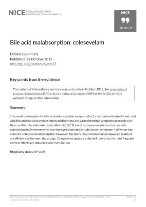Colese Bile Acid Malabsorption: Colesevelam
