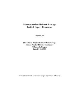 Salmon Anchor Habitat Strategy Invited Expert Responses
