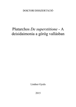 Plutarchos De Superstitione - a Deisidaimonia a Görög Vallásban