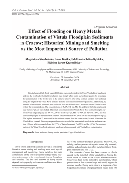 Effect of Flooding on Heavy Metals Contamination of Vistula Floodplain Sediments in Cracow; Historical Mining and Smelting As the Most Important Source of Pollution