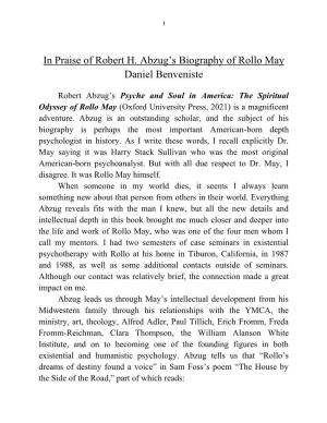 In Praise of Robert H. Abzug's Biography of Rollo May Daniel