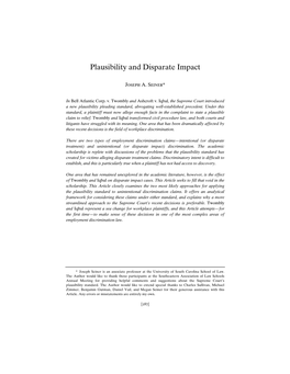 Plausibility and Disparate Impact
