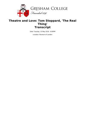 Theatre and Love: Tom Stoppard, 'The Real Thing' Transcript