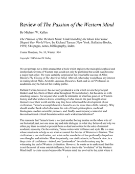 Review of the Passion of the Western Mind