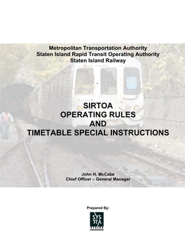 Sirtoa Operating Rules and Timetable Special Instructions