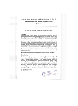 Usufruct Rights Certification and Tenure Security: the Case of Communal Forest Lands in Meket District of Northern Ethiopia