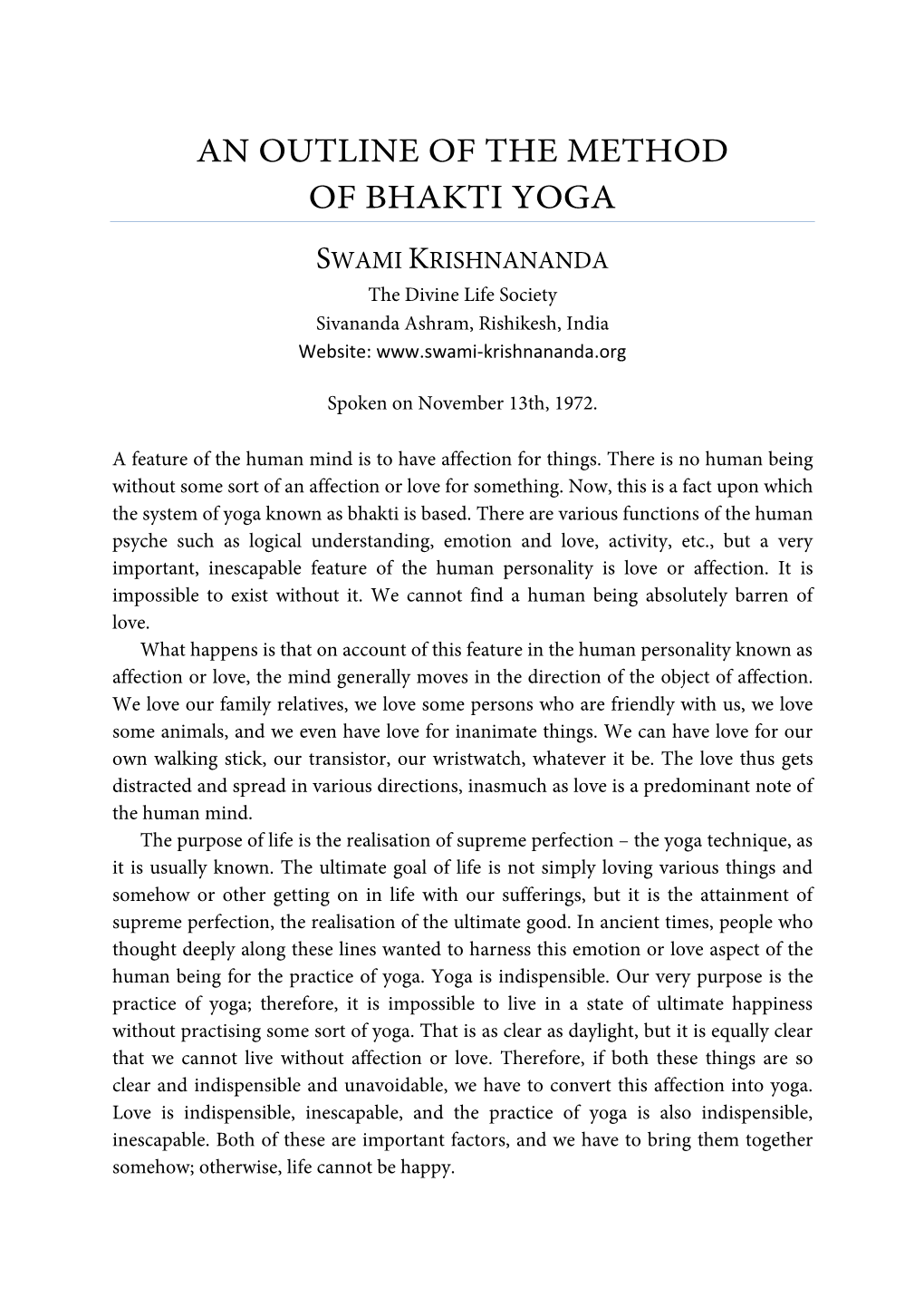 An Outline of the Method of Bhakti Yoga