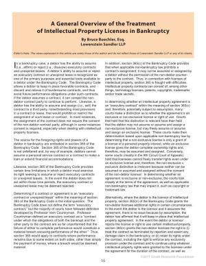 A General Overview of the Treatment of Intellectual Property Licenses in Bankruptcy by Bruce Buechler, Esq