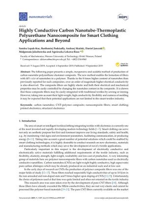 Highly Conductive Carbon Nanotube-Thermoplastic Polyurethane Nanocomposite for Smart Clothing Applications and Beyond