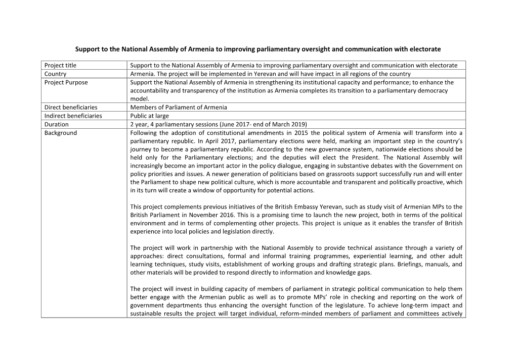 National Assembly of Armenia Project Concept