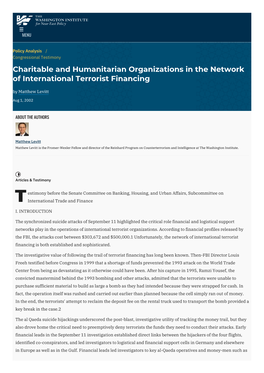 Charitable and Humanitarian Organizations in the Network of International Terrorist Financing | the Washington Institute