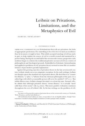 Leibniz on Privations, Limitations, and the Metaphysics of Evil