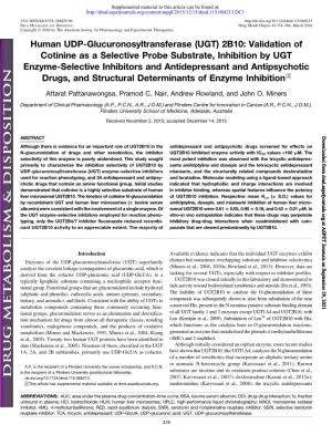 Validation of Cotinine As a Selective Probe Substrate, Inhibition by UGT Enzyme-Se