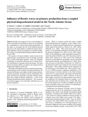 Influence of Rossby Waves on Primary Production from a Coupled Physical