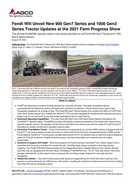 Fendt Will Unveil New 900 Gen7 Series and 1000 Gen3 Series Tractor Updates at the 2021 Farm Progress Show