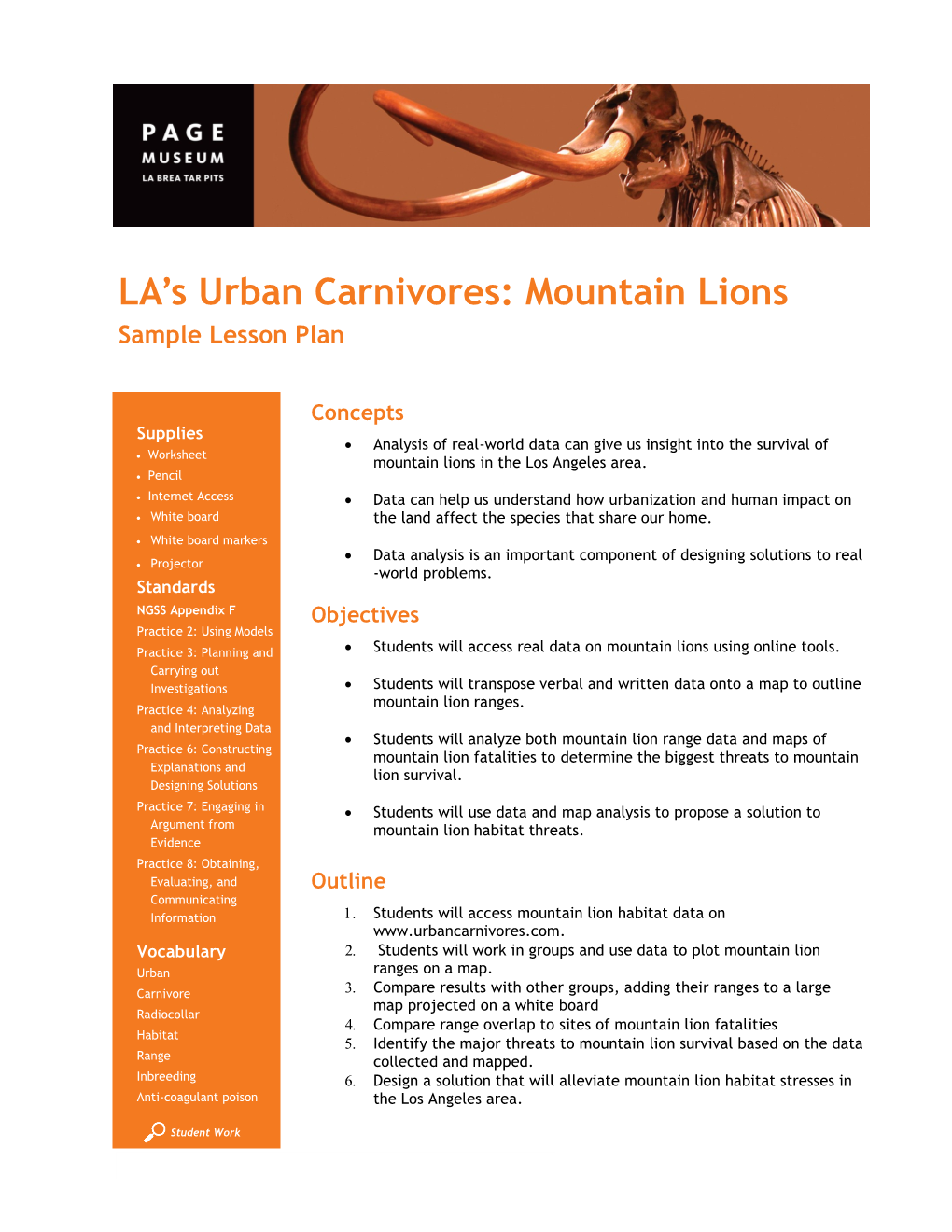 Mountain Lions Sample Lesson Plan