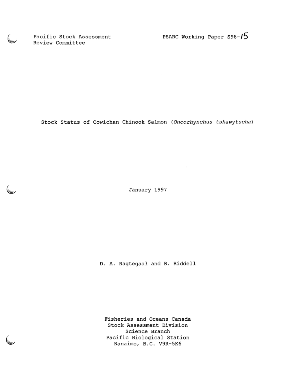Pacific Stock Assessment Review Committee (PSARC) Annual Report for 1989