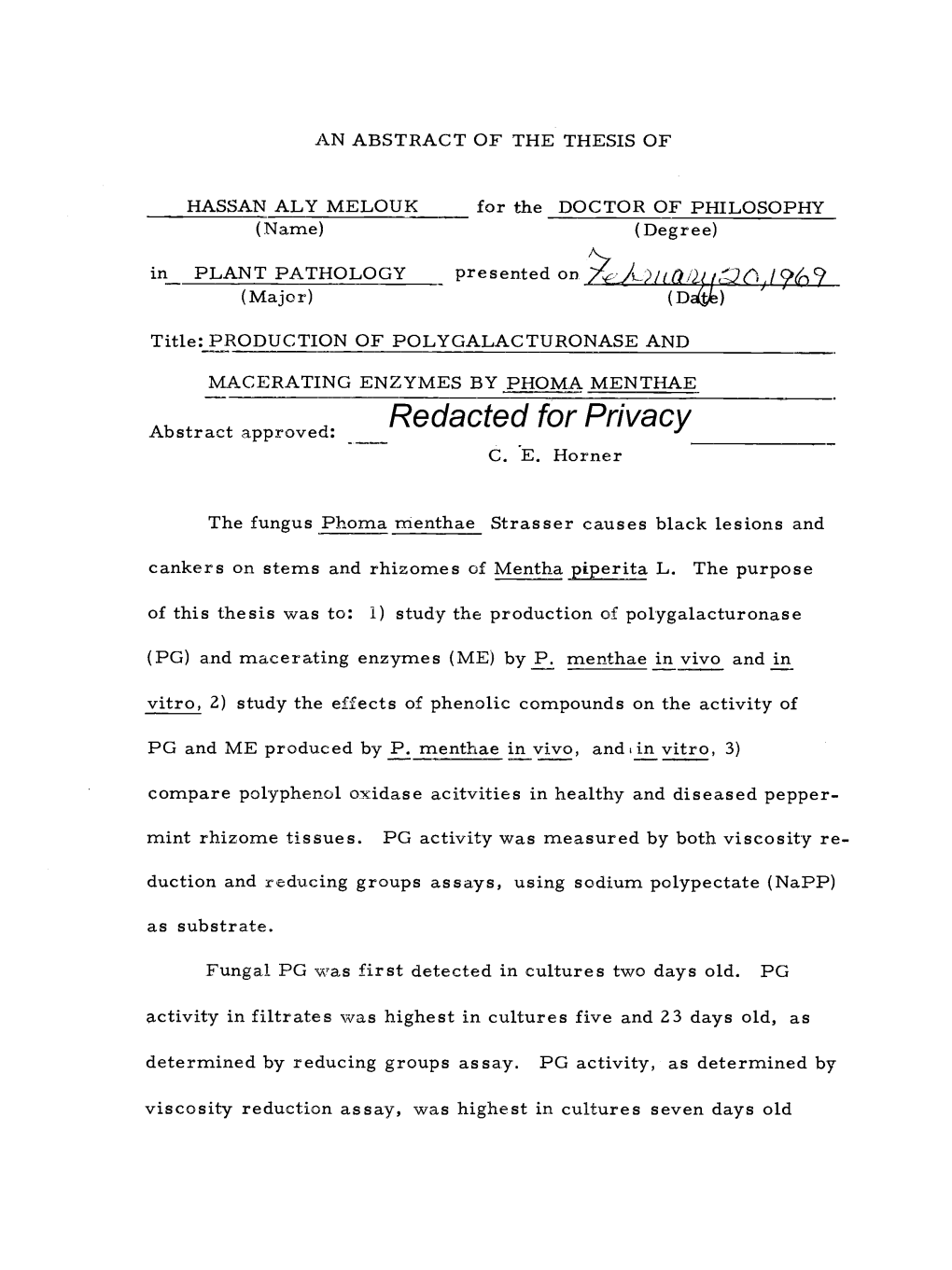 Production of Polygalacturonase and Macerating Enzymes by Phoma Menthae