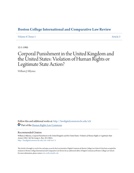 Corporal Punishment in the United Kingdom and the United States: Violation of Human Rights Or Legitimate State Action? William J