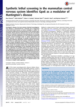 Synthetic Lethal Screening in the Mammalian Central Nervous System Identifies Gpx6 As a Modulator of Huntington’S Disease