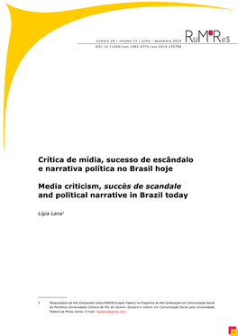 Crítica De Mídia, Sucesso De Escândalo E Narrativa Política No Brasil Hoje