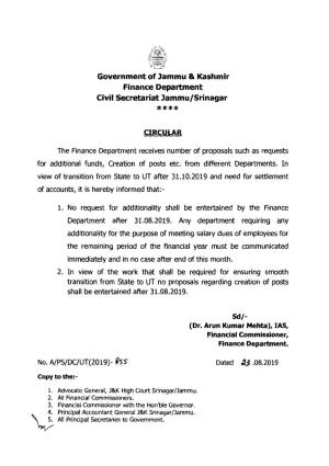 Government of Jammu & Kashmir Finance Department Civil