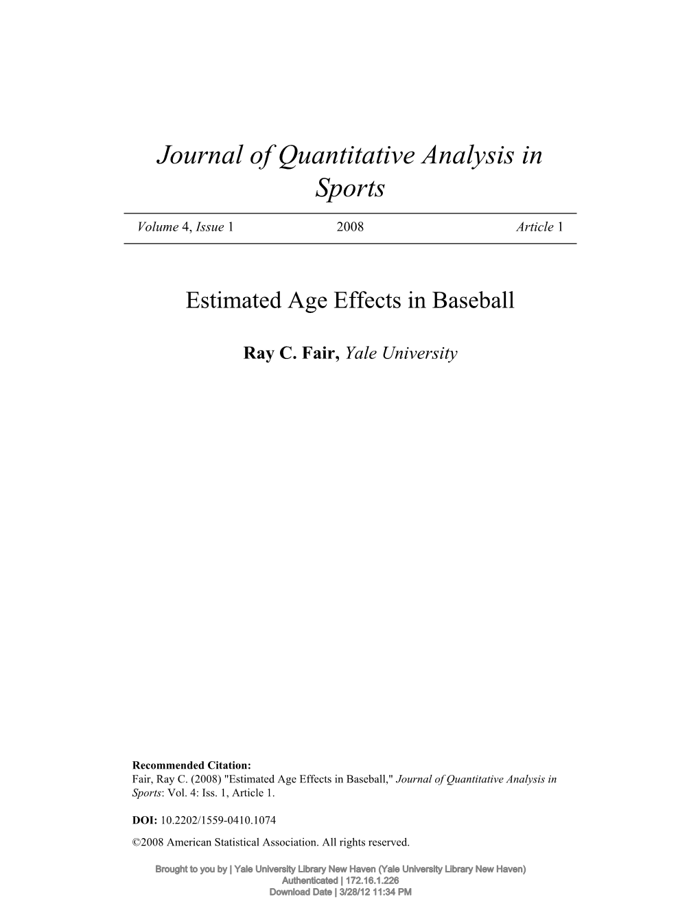 Estimated Age Effects in Baseball