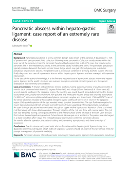 Pancreatic Abscess Within Hepato-Gastric Ligament: Case Report of an Extremely Rare Disease Sabyasachi Bakshi1,2