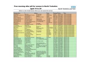Free Morning After Pill for Women in North Yorkshire Aged 14 to 24 Below Is a List of Pharmacies Where You Can Access This Service