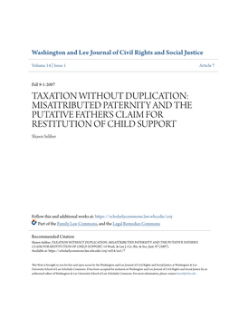 MISATTRIBUTED PATERNITY and the PUTATIVE FATHER's CLAIM for RESTITUTION of CHILD SUPPORT Shawn Seliber