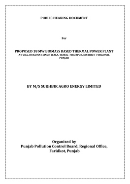 BY M/S SUKHBIR AGRO ENERGY LIMITED Organized by Punjab Pollution Control Board, Regional Office, Faridkot, Punjab