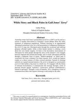 White Story and Black Pains in Gail Jones' Sorry