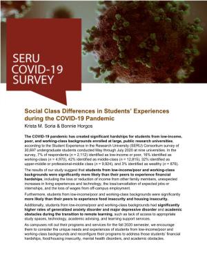 Social Class Differences in Students' Experiences During the COVID-19