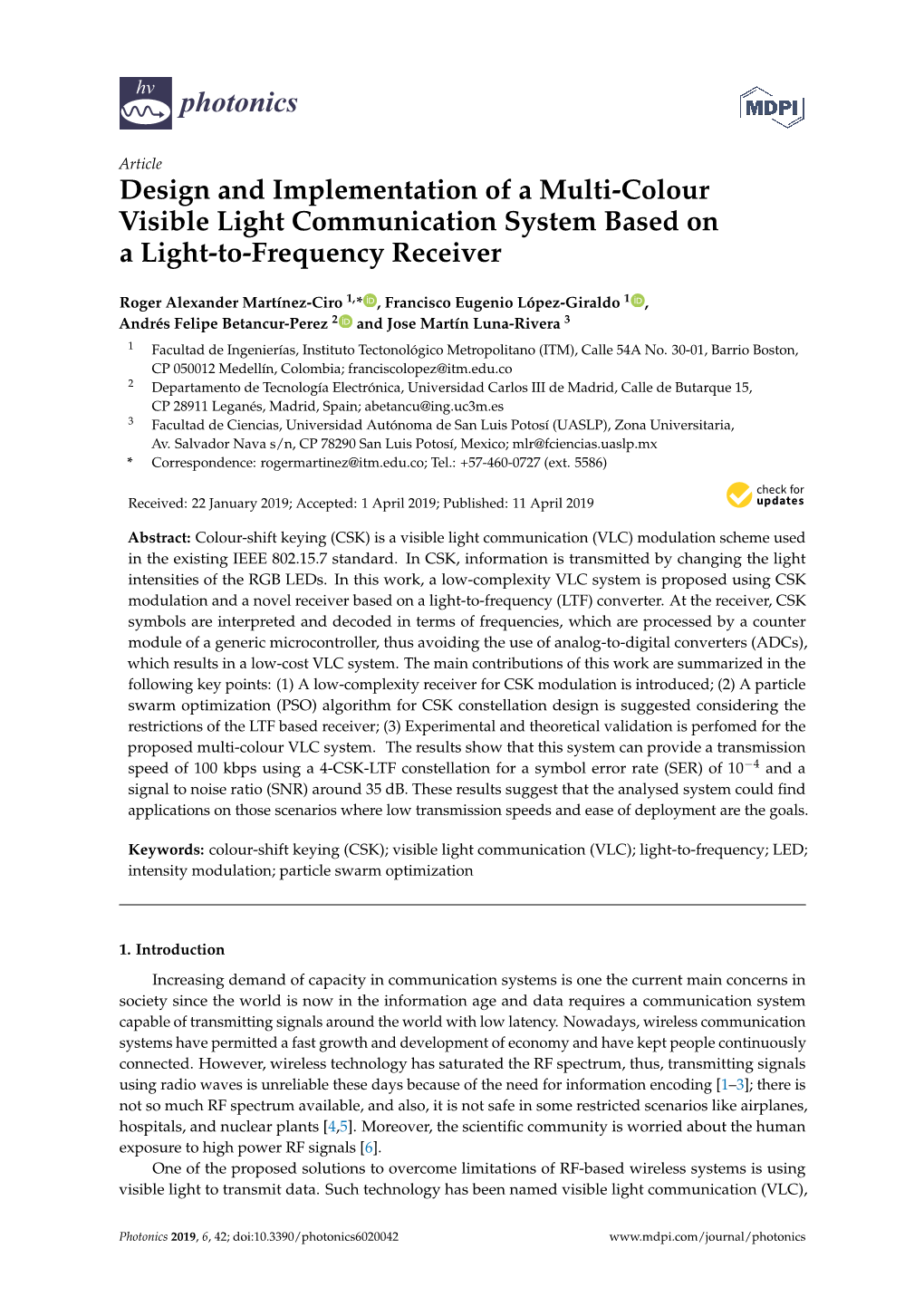 Design and Implementation of a Multi-Colour Visible Light Communication System Based on a Light-To-Frequency Receiver